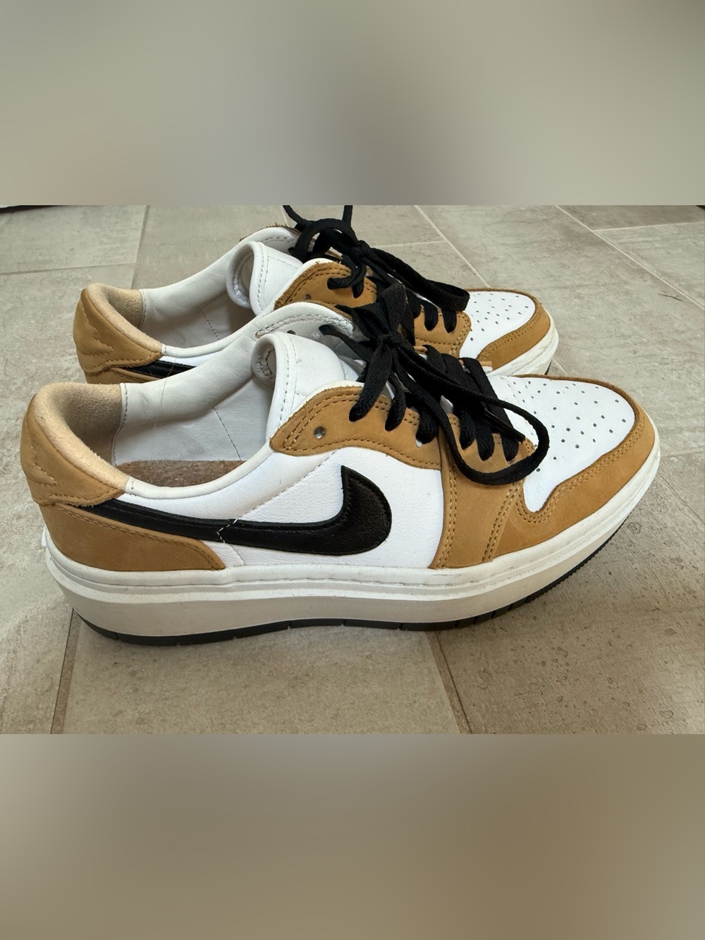 Jordan Low-Top Sneakers in White, Tan & Black